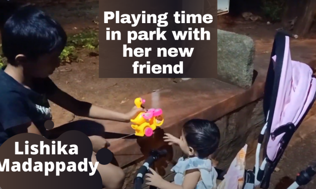 Playing time in park with her new friend