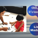 Dad teaching me for the first time to draw in books using a crayon